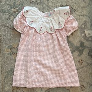 Red and White Checkered Dress with Christmas Tree Embroidered Collar 3T NWOT